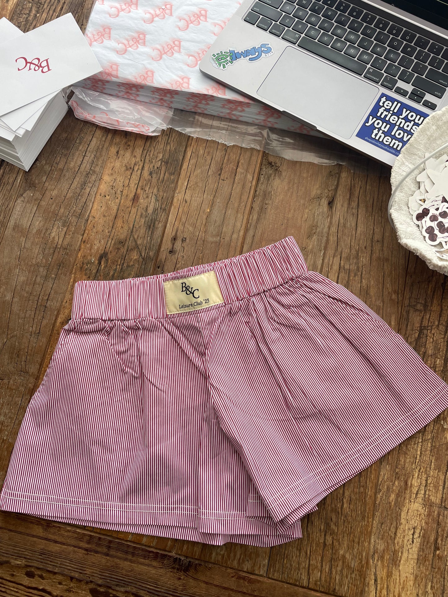 Lula Boxer Shorts - Cherry Pinstripe