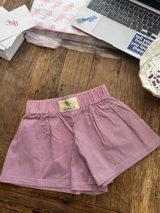 Lula Boxer Shorts - Cherry Pinstripe