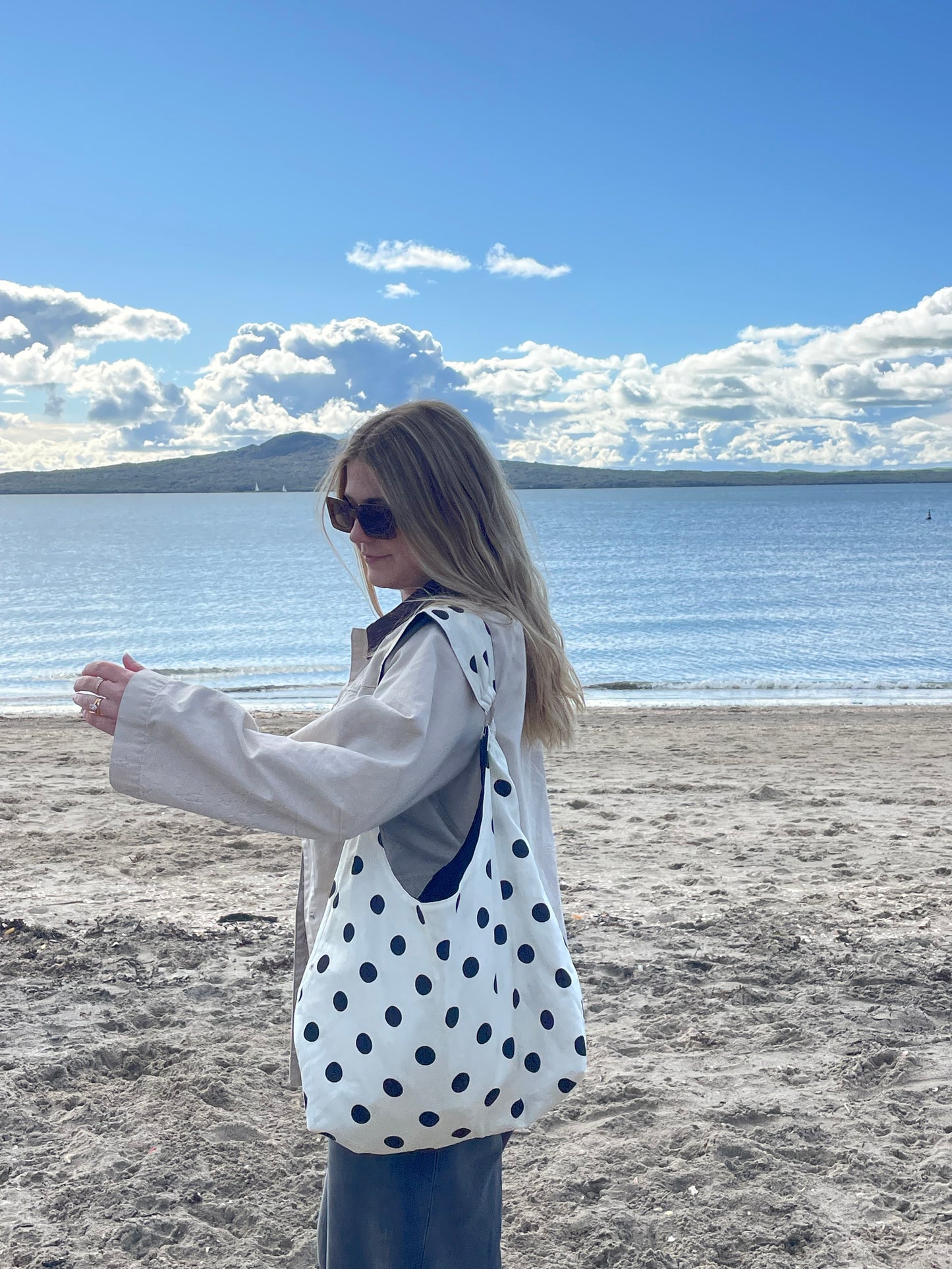 Polka Dot Slouchy Tote - Off White