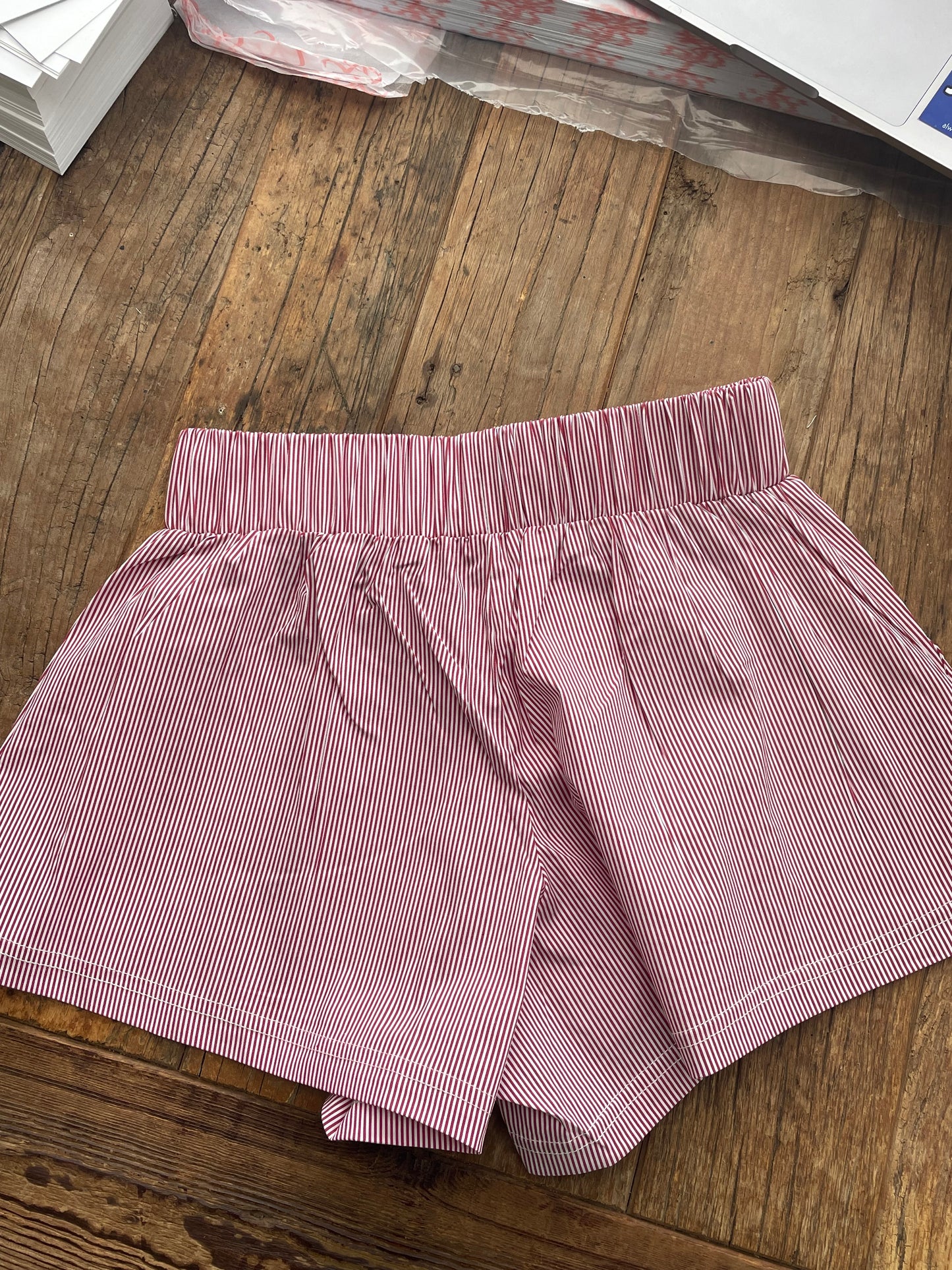 Lula Boxer Shorts - Cherry Pinstripe