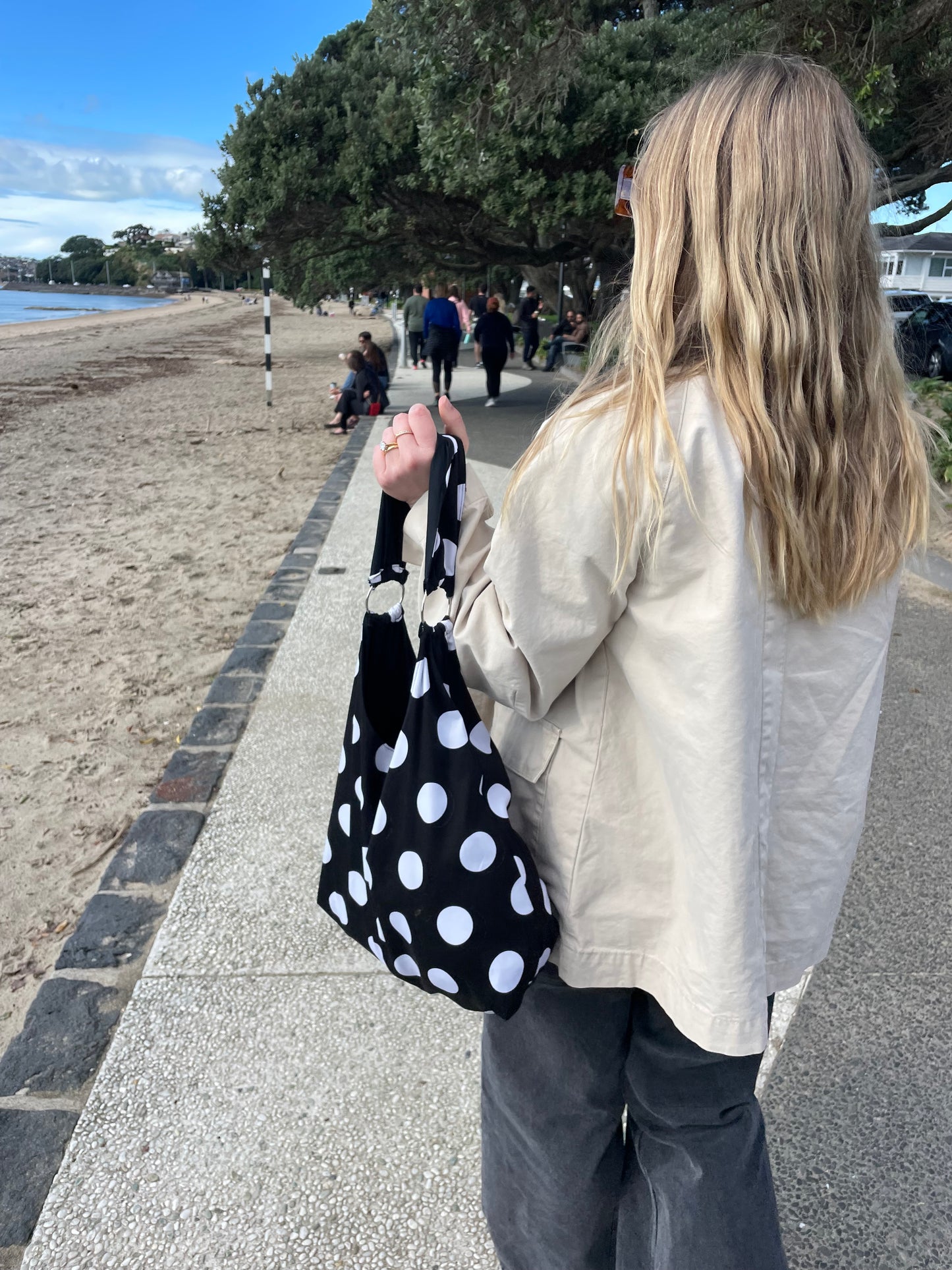 Polka Dot Slouchy Tote - Black