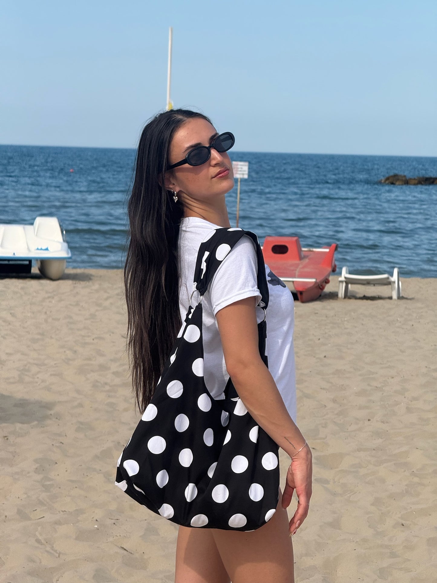 Polka Dot Slouchy Tote - Black