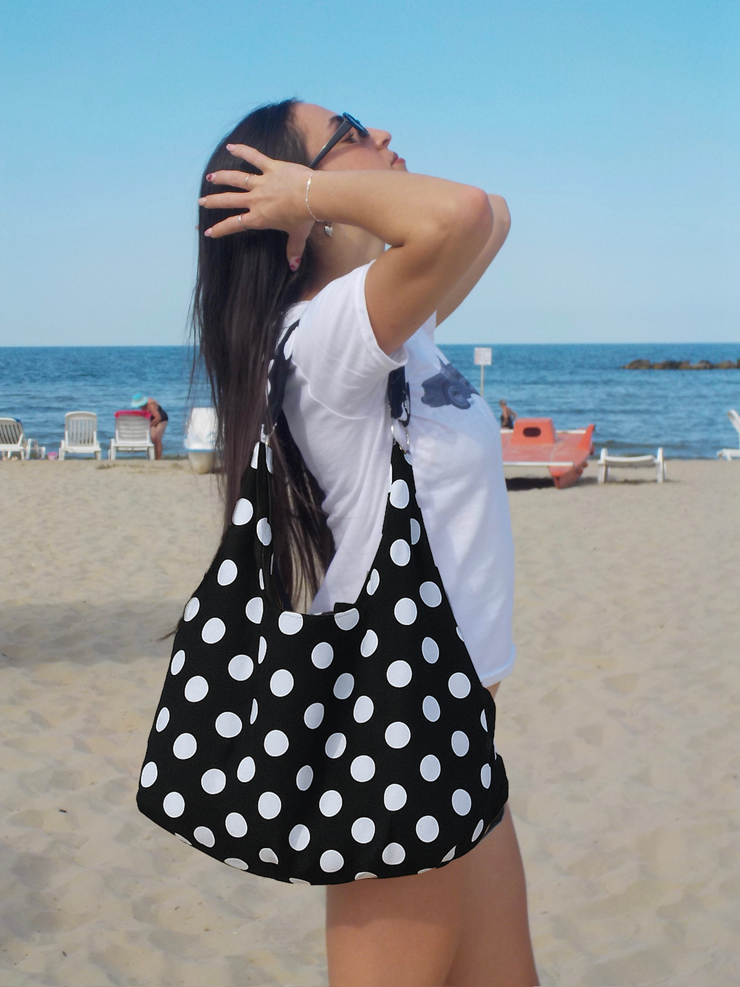 Polka Dot Slouchy Tote - Black