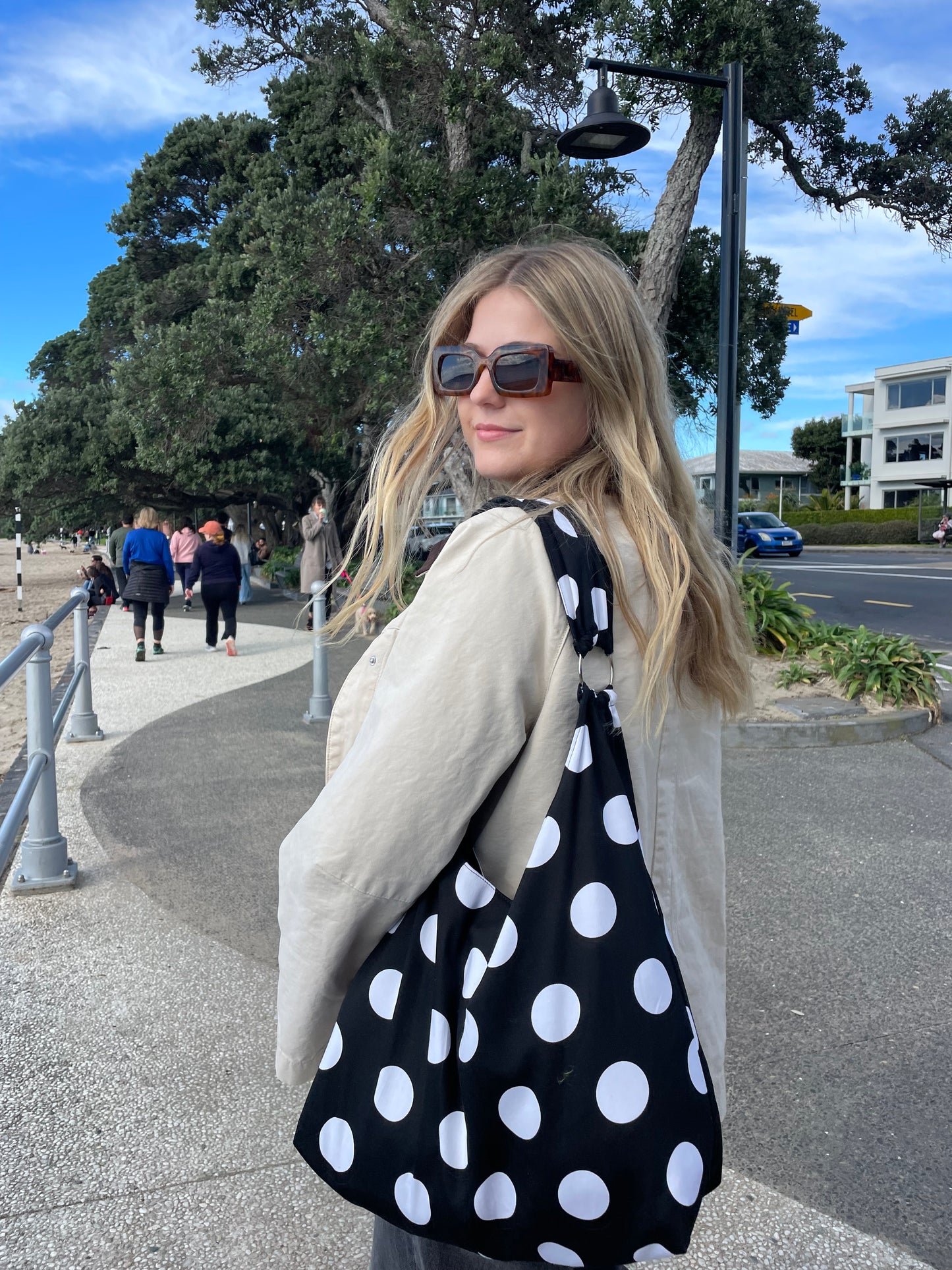 Polka Dot Slouchy Tote - Black