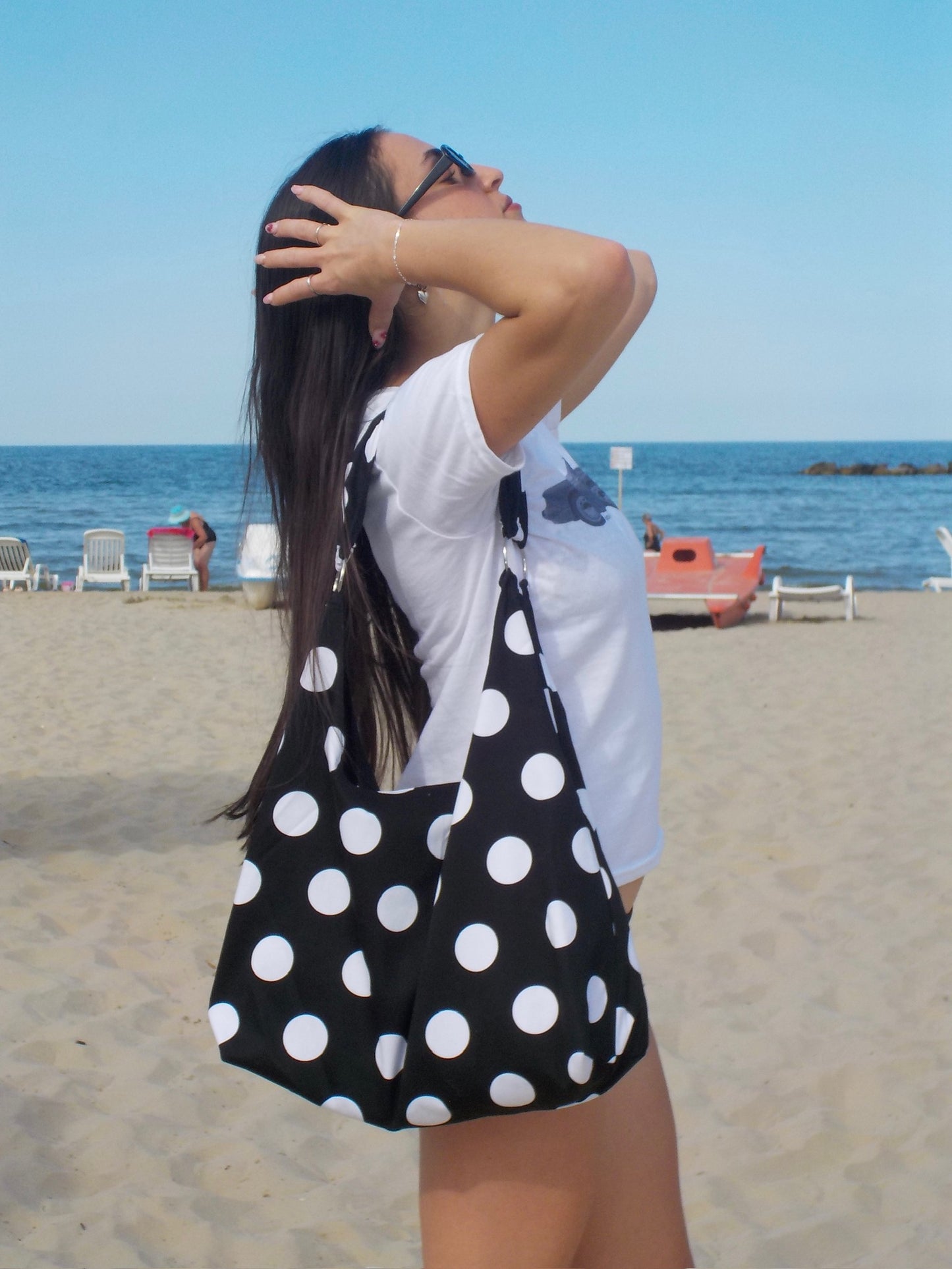 Polka Dot Slouchy Tote - Black