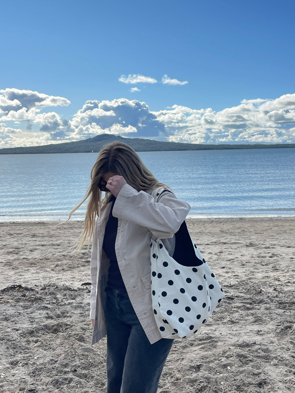 Polka Dot Slouchy Tote - Off White